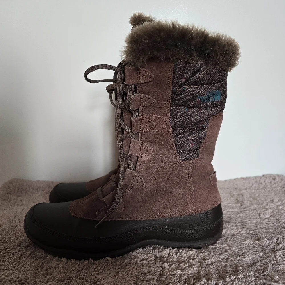 The North Face Brown Winter Boots with Fur Trim and Rubber Sole
